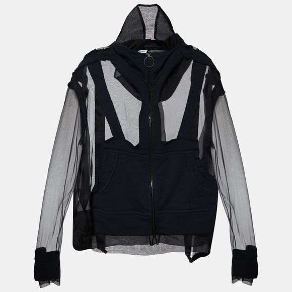 Off-White Jackets & Blazers - Off-White Black Organza & Knit Hoodie Zip-Up Jacket M